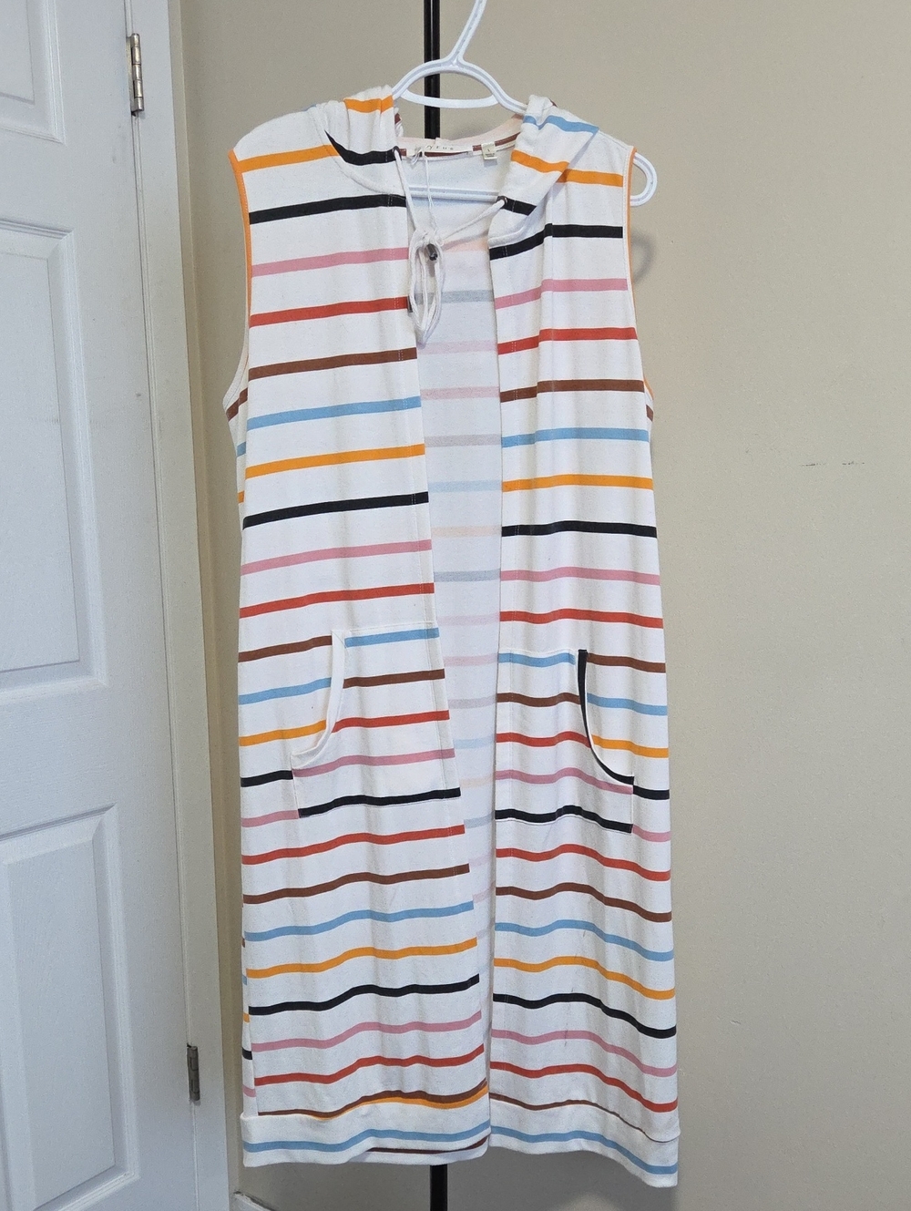 Cyrus White Multi-Stripe Sleeveless Hooded Knit Dress